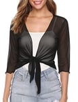 Gyabnw Boléro Femme Chic et Élégante Boléro Femme 3/4 Manches Côtelée Été Élégant Veste Court Boléro Robe Cardigan Ouverte Devant Cardigan Transparent Léger Adapté aux Voyages et À La Vie Quotidienne