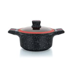 Herzberg, HGRSCAS20, Cocotte en Granit avec Couvercle en Verre, Idéale pour Cuisson Saine, 20 cm, Résistante aux Rayures, Facile à Nettoyer, Parfaite pour Tous les Types de Feu, Rouge et Noir