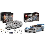 LEGO 75192 Star Wars Millennium Falcon, UCS Set, Model Kit to Build & 76917 Speed Champions 2 Fast 2 Furious Nissan Skyline GT-R Race Car Toy Model Building Kit