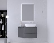 Ensemble Vague L.104 cm meuble sous vasque à suspendre gris anthracite brillant + plan de toilette + complément gauche