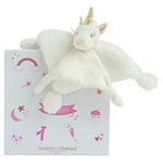 Doudou et Compagnie - Doudou Licorne - Doudou Plat Carré - 22 cm - Or/Blanc - Lucie La Licorne - DC3275