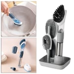 4 In 1 Dish Scrubber Set Kitchen Soap Dispensing Cleaning Brush Sponge Set Stand