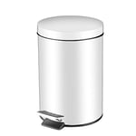 GONICVIN Pedal Bin, 3L Round Stainless Steel Bathroom Bin Kitchen Bin with Lid, Rubbish Bin Trash Bin Waste Basket with Removable Inner Bucket for Home, Kitchen, Office (White)