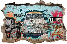 pixxp Rint 3D WD s2002 _ 92 x 62 Trabi Graffiti Art Mural percée 3D Sticker Mural, Vinyle, Multicolore, 92 x 62 x 0,02 cm