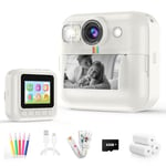 Instant Print Camera for Kids, 3-12 Year Old Girls Boys Gifts, 1080P Video Children Digital Camera with 32GB Card, Kids Christmas Birthday Gifts Toddler Photo Camera Toys for Age 3 4 5 6 7 8 9 (White)