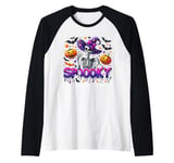 Spooky Season Skeleton and Pumpkin Gothic Witch Halloween Raglan Baseball Tee