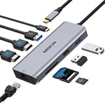 MOKiN UC0305 USB C Adapter 9 in 1 USB-C Hub with 4K Dual HDMI, Gigabit Ethernet, 3 x USB 3.0, 100W PD, SD/TF Card Reader, Compatible with MacBook Pro, Thinkpad T480, XPS 13/15 and More Type C Devices