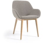 Chaise Konna bouclette gris clair et pieds en bois de frêne naturelle - Kave Home