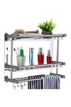 2-Tier Wall Mounted Stainless Steel Bathroom Shelf with Towel Bars