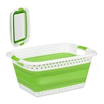 Relaxdays panier à lessive pliable, plastique, silicone, corbeille à linge peu encombrante, HlP 27x61x45,5cm, vert clair