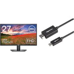 Dell SE2722HX 27 inch Full HD Monitor, 75Hz, VA, 4ms, AMD FreeSync, HDMI, VGA, 3 Year Warranty, Black & Amazon Basics USB-C to HDMI adapter cable, Thunderbolt 3 compatible, 4K at 60 Hz, 1.83 m, Black