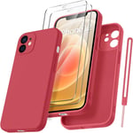 Coque Protection Caméra Pour Iphone 12 Avec 2 Pièces Verre Trempé, Housse De Protection Silicone Antichoc Doublure Microfibre Douce Ultra Fine Coque Iphone 12 6.1"" (Rose)