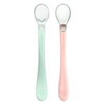 Green Sprouts® Silicone & Sprout Ware® First Food Spoons, 6mo+, Platinum-Cured Silicone, Plant-Plastique, Ergonomic, Tested for Hormones - Light Sage/Light Pamplemousse