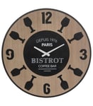 Pendule murale Bistrot en métal noir et bois D 57 cm