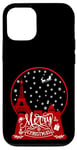 Coque pour iPhone 12/12 Pro Joyeux Noël Paris horizon dans la boule à neige scintille