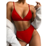 Dam 2-delad baddräkt med hög midja Bikini Set Push Up Beachwear - spot försäljning Red M