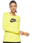 Nike W NSW Tee ESSNTL LS Icon FTRA T-Shirt à Manches Longues Femme, Opti Yellow/Black, FR : S (Taille Fabricant : S)