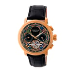 Heritor Automatic Aura Mens Semi-Skeleton Leather-Band Watch - Black & Rose Gold Stainless Steel - One Size