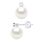 Ateliers Saint Germain Womens Earrings Prestige -Diamonds 0,04 Cts - Quality HSI - White Gold 375 and Real Freshwater Pearls Round 8-9 mm - One Size