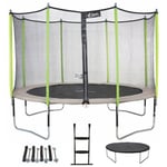 Trampoline 430 cm + filet + échelle + bâche + kit d'ancrage JUMPI Taupe/Vert 430