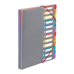 Viquel - Trieur Document A4 avec 12 Compartiments - Organisateur de bureau extensible - Porte document A4 avec index - Fermeture par élastique - Rainbow Touch Gris