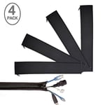 Wrap-It Storage - Manchon de cable à fermeture éclair - (paquet de 4) noir - Organisateur de cordon et protecteur de cable pour bureau, ordinateur