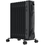 MYLEK Oil Filled Heater Radiators 2000W, Electric Portable Black Heaters, Adjustable Thermostat, 3 Heat Settings, Energy Efficient, Safety Tip Over Protection (2KW Black)