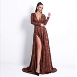 FTFTO Home Accessories Long Tail Evening Dress Sexy Split Solid Color Sequin Dress Ladies Mopping Long Skirt Brown XL