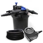 Wiltec Kit complet: CPF-15000 Filtre de bassin à pression jusqu'à 30000 l avec 18 Watt uv-c lampe uv, NEO8000 SuperEco pompe de filtration 8000l/h