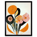 Abstract Painting Linocut Style Flowers In Autumn Pastel Pink Brown And Orange Art Print Framed Poster Wall Decor 12x16 inch