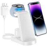 Wireless Charger, CKCN 3 in 1 Fast Wireless Charging Station for i Phone 14/13/12/11 Pro Max/XS, Phone Watch Charger for Apple Watch 8/7/SE/6/5/4/3/2, Charging Stand Dock for Air pod Pro/3, White