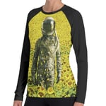 Ygoner Women's Long Sleeve T-Shirt Space Stranded In The Sunflower Field Women's Personalized Baseball Raglan Long Sleeves T Shirt