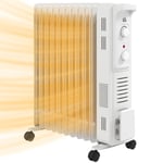 HOMCOM 11 Fin Portable Oil Filled Heater Radiator, Energy Efficient, White