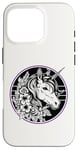 iPhone 16 Pro Unicorn in Black White Purple Hibiscus Roses Champion Wreath Case