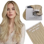 RUNATURE Extension de Cheveux 12 Pouces/30cm Extension Adhesive Cheveux Naturel Blond Adhesive Blond Foncé avec Adhesif Extension Cheveux Naturel Court20 Pièces/30g #16P22