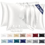 Vielit 2 Pack Satin Pillowcase for Hair and Skin,Soft as Silk Pillowcases for Hair and Skin,Easier Care than Silk Pillow Case White Pillowcases for 40x80cm Pillow Envelope & 2 Scrunchies