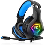 CASQUE DE REALITE VIRTUELLE Casque Gaming PS4 Pro, Casque Xbox One Over-Ear RGB 7 Couleurs Transducteurs 50mm Stéréo Basse Micro A