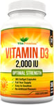 Vitamin D 2,000 IU, Optimal Strength Vitamin D3 Supplement, 365 Easy to Swallow