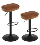 WOLTU Tabouret Bar, Lot de 2, Tabouret de Bar en Bois, Chaise de Bar, Tabouret Haut, Cadre en Métal, Réglable en Hauteur, Pivotant à 360°, avec Repose-Pieds, Industriel, Marron, BH413br-2