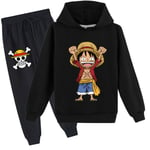 ONE PIECE Monkey D. Luffy Träningsoverall Barn Hoodie Joggingbyxor Sweatsuit 2-delar/Set Black 140cm