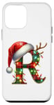 Coque pour iPhone 12 mini Red Christmas Plaid Initial R Monogrammed Santa Hat Letter R