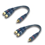 RCA-kabel Audiodelare Cinch Y-kabeladapter, 15CM RCA-kabel 1 hane till 2 hona (RCA Y-kabel, 2-pack, blå)