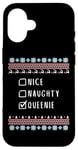 iPhone 16 Nice, Naughty, Queenie Christmas Ugly Sweater Style Case