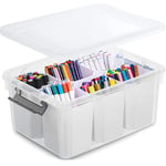 Citylife 16L Plastic Storage Boxes with Lid 6 Detachable Inserts Clear Storage Box with Lids Stackable Storage for Organizing Tool, Craft