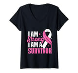 Womens I Am Strong I Am A Survivor October Breast Cancer Awareness V-Neck T-Shirt