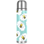 Blue Bee Best Vacuum Flask Stainless Steel Thermos Bottle- Leather Insulating Cup - Hot Coffee or Cold Tea + Drink Cup Top - Perfect for Office, Camping and Outdoors