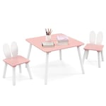 DREAMADE Table Enfants en Bois avec 2 Chaises Lapin,Ensemble Table et Chaises pour Enfant Charge 40+20KG,Table de Jeu Tout-Petits 3-6 Ans pour Manger,Lire,Dessiner,62x62x43CM (Rose)