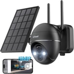 5MP Camera Surveillance WiFi Exterieure sans Fil Solaire, 15m Vision Nocturne Couleur, Detection Humaine PIR & Sirène Alarme, Caméra IP Batterie, Audio Bidirectionnel, Carte/Cloud/Alexa