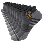 Stoeury Chaussette Homme Femme, Chaussettes Basses Courte, Lot de 6 Paires Soquettes Anti Ampoule Sport, Chaussettes Coton Respirant et Anti-transpiration pour Running, Travail, Gris, 47-50