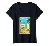 Womens Vintage Distressed Fiji Islands South Pacific Ocean Vacation V-Neck T-Shirt